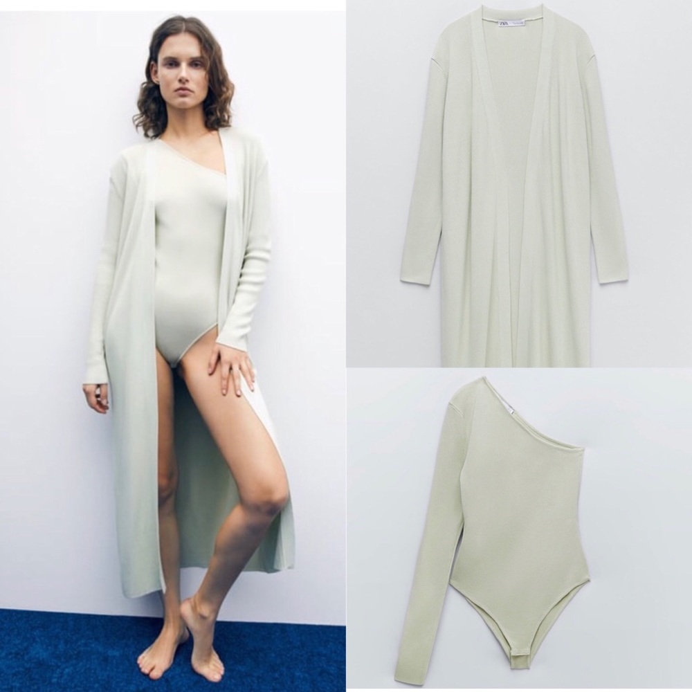 SET: KNIT ASYMMETRIC BODYSUIT + FULL LENGTH CARDIGAN